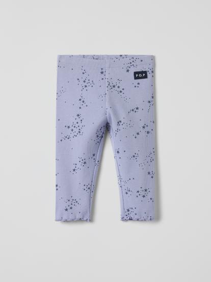 Ribbade Lila Leggings med Stjärnor