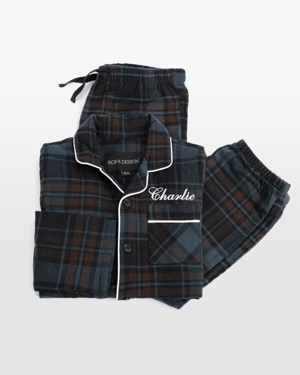 Marinblå flanellpyjamas för barn