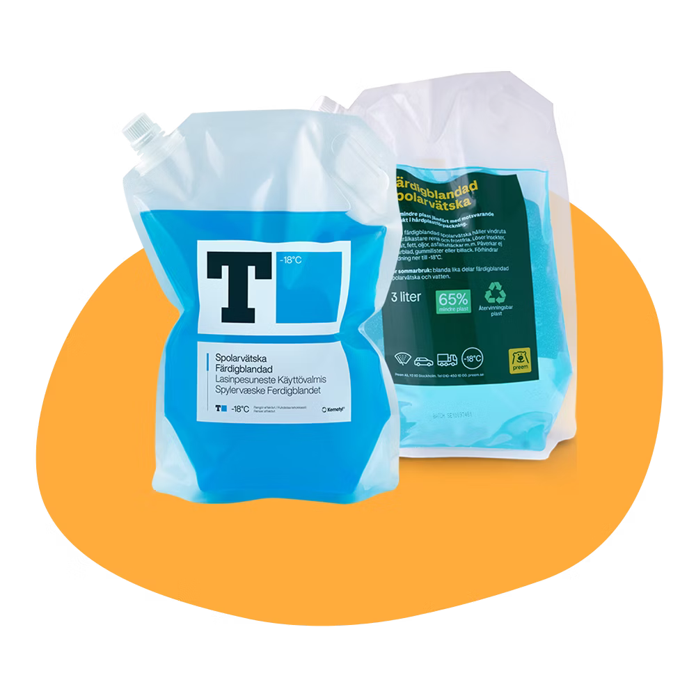 Fyll på spolarvätska till halva priset hos Preem.