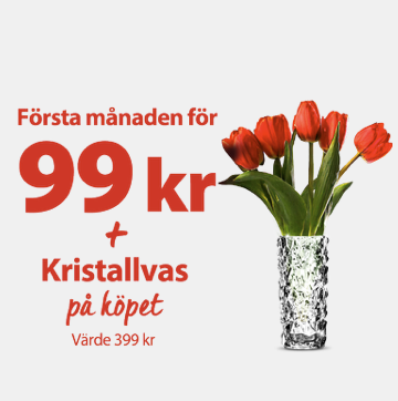 Första månaden för 99 kr + kristallvas hos Postkodlotteriet