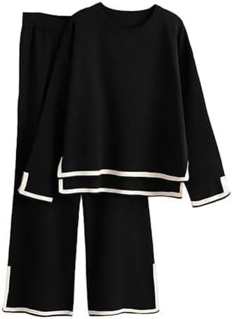 Cicano 2-delat set, kläder för kvinnor, stickad tröja, långärmad pullover, topp och byxor, lounge- o