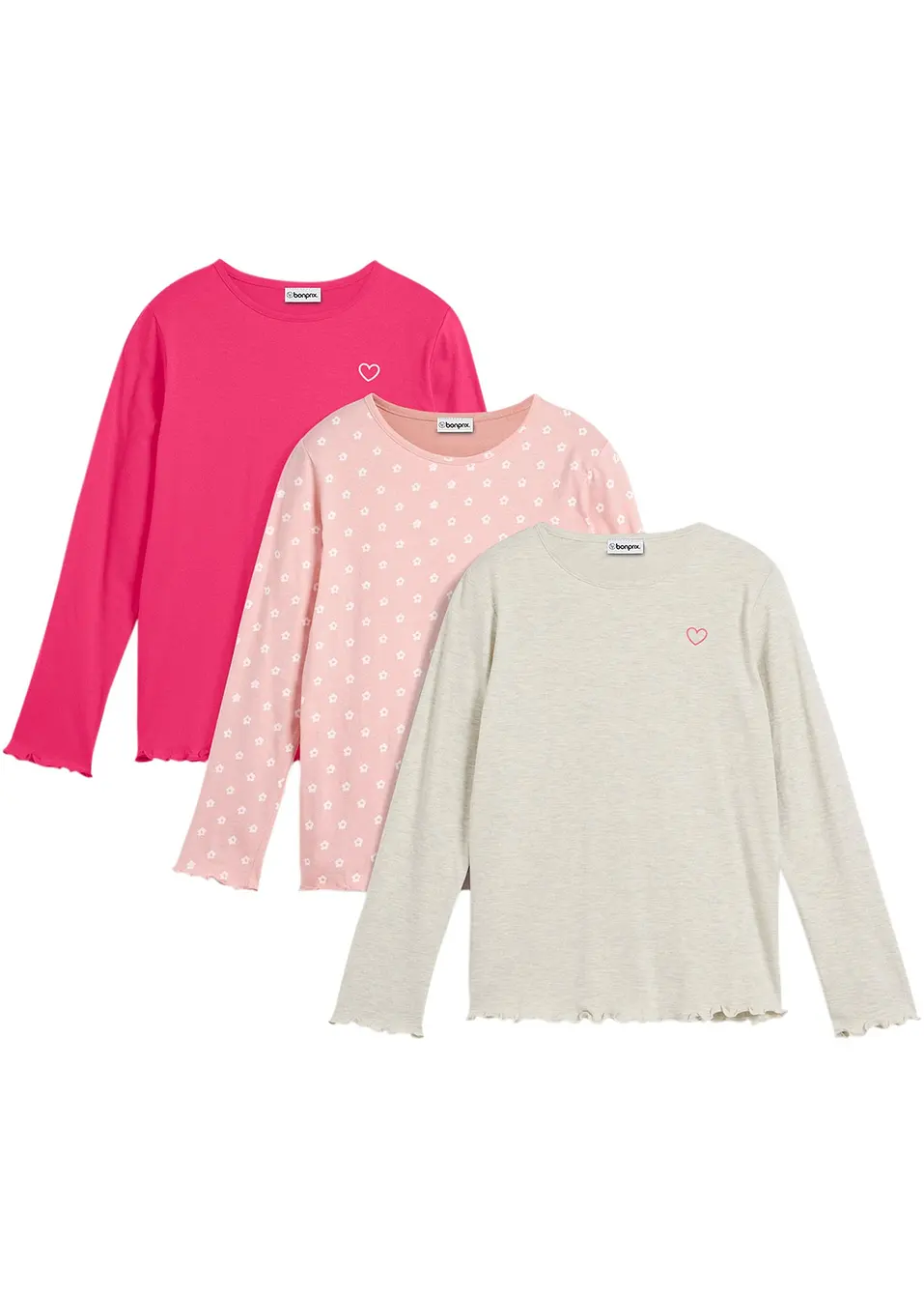 Långärmade barntröjor 3-pack i rosa toner