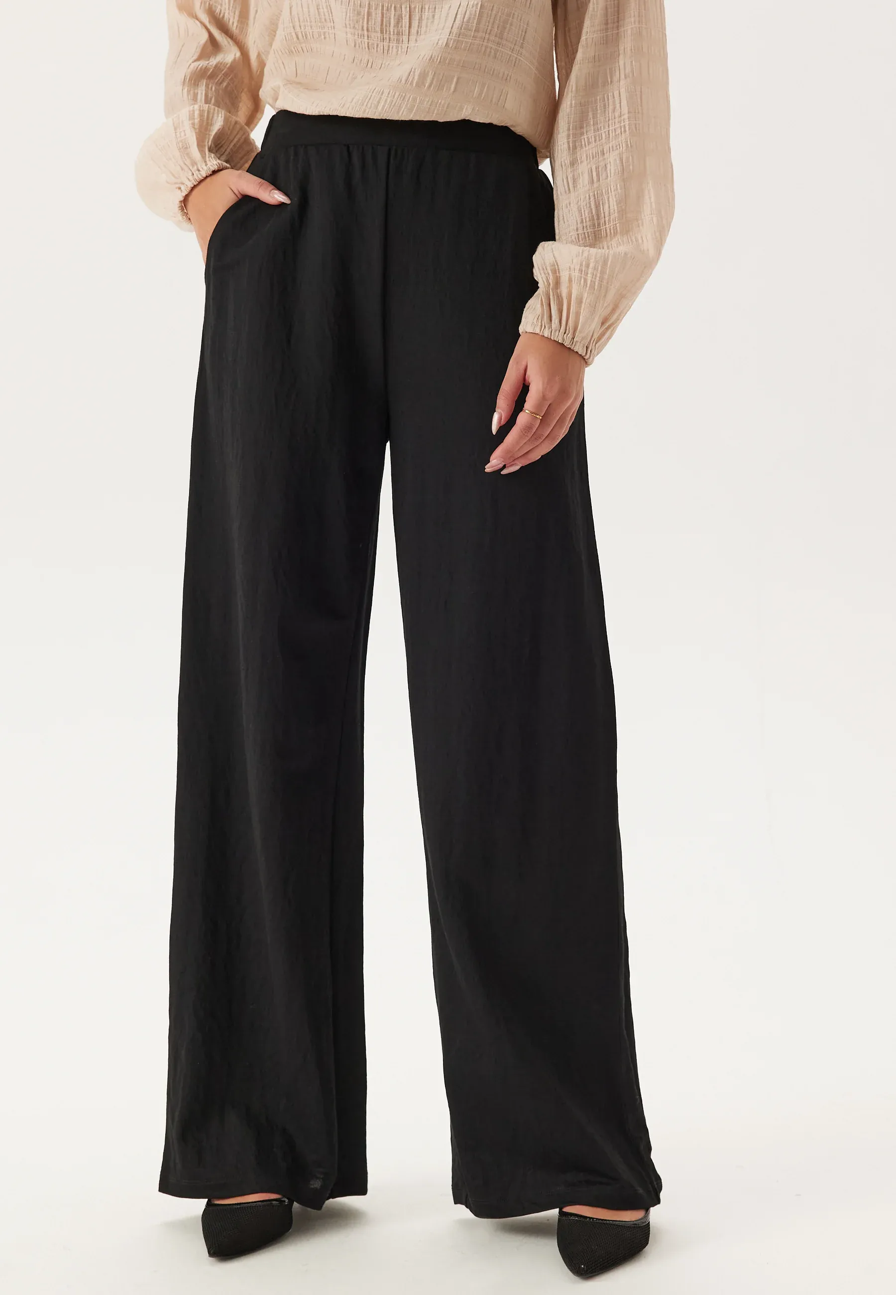 Happy Holly Soft Black Wide-Leg Pants