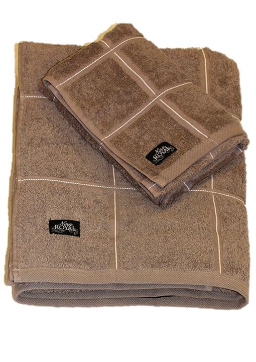 Mullvadsfärgad frottéhandduk med rutmönster