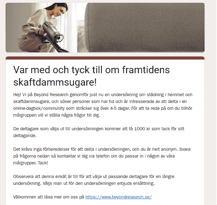 Delta i utvecklingen av framtidens skaftdammsugare