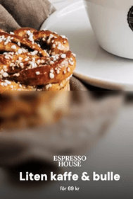 Liten kaffe & bulle för 69 kr hos Espresso House på Sthlm C