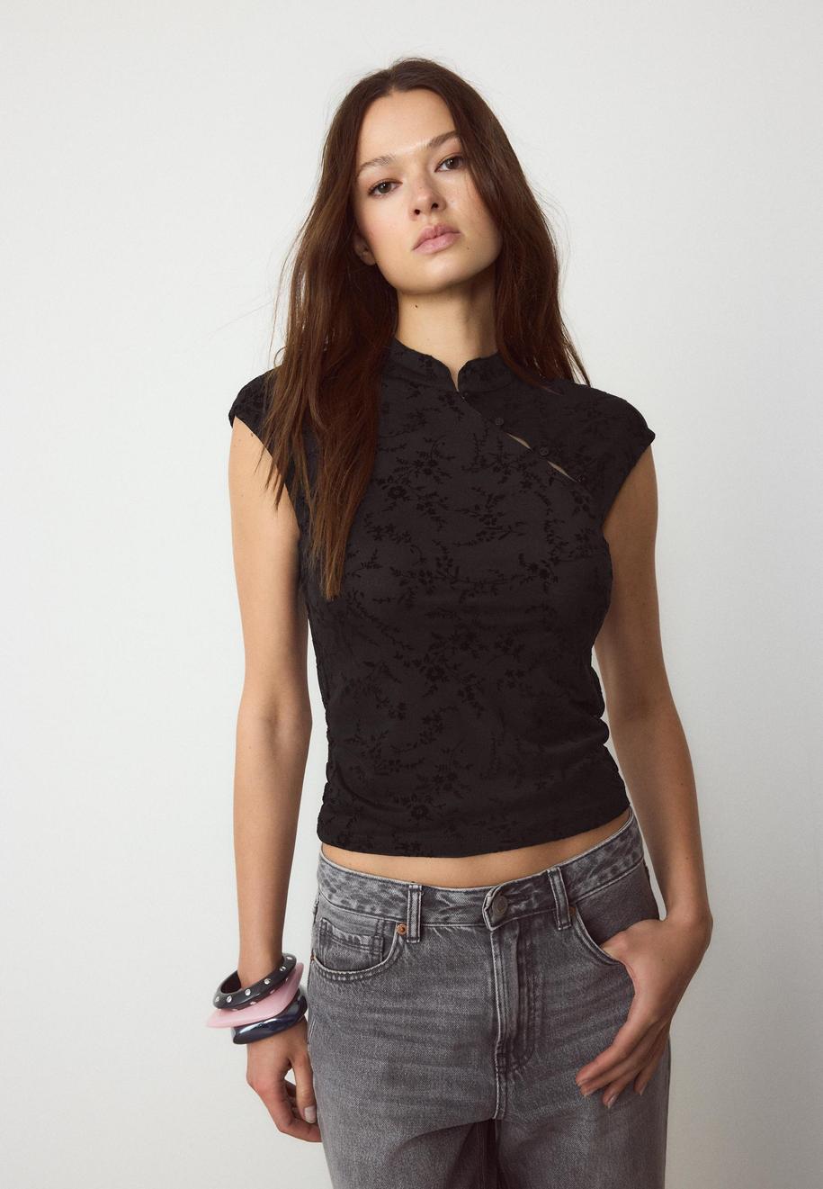 Flockad qipao-stil tröja för kvinnor