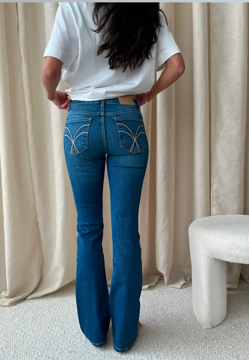 Blue Low Embroidered Pocket Jeans