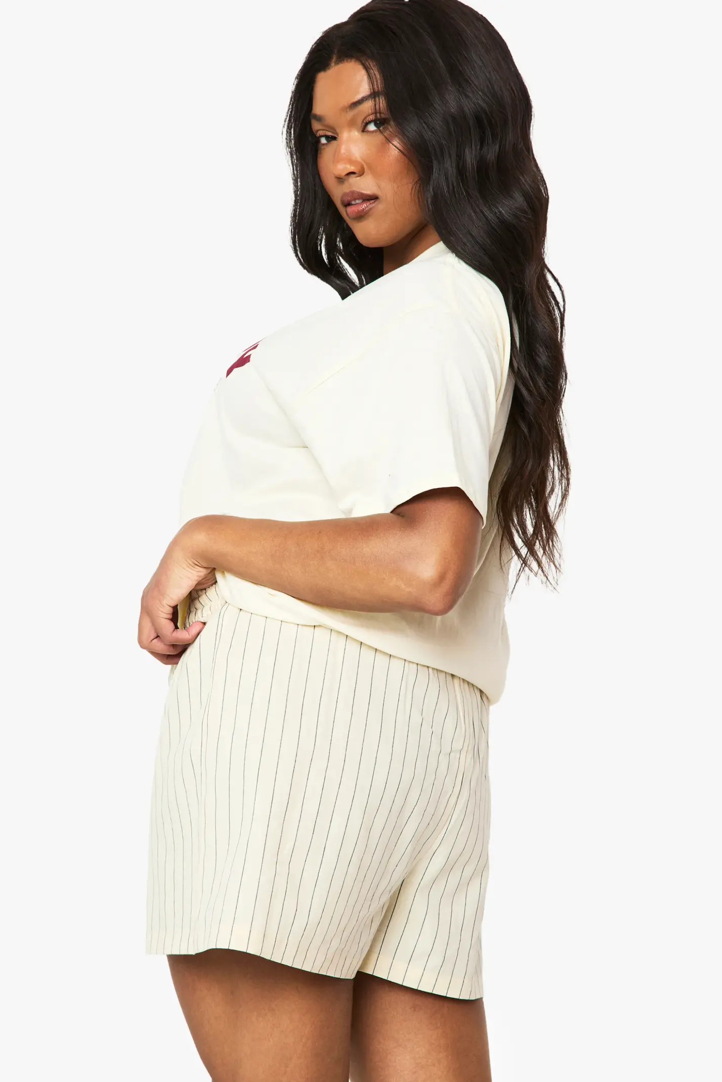 Ecru Randiga Linne-look Shorts