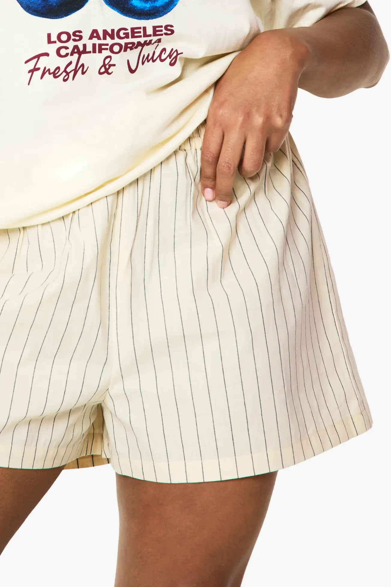 Ecru Randiga Linne-look Shorts