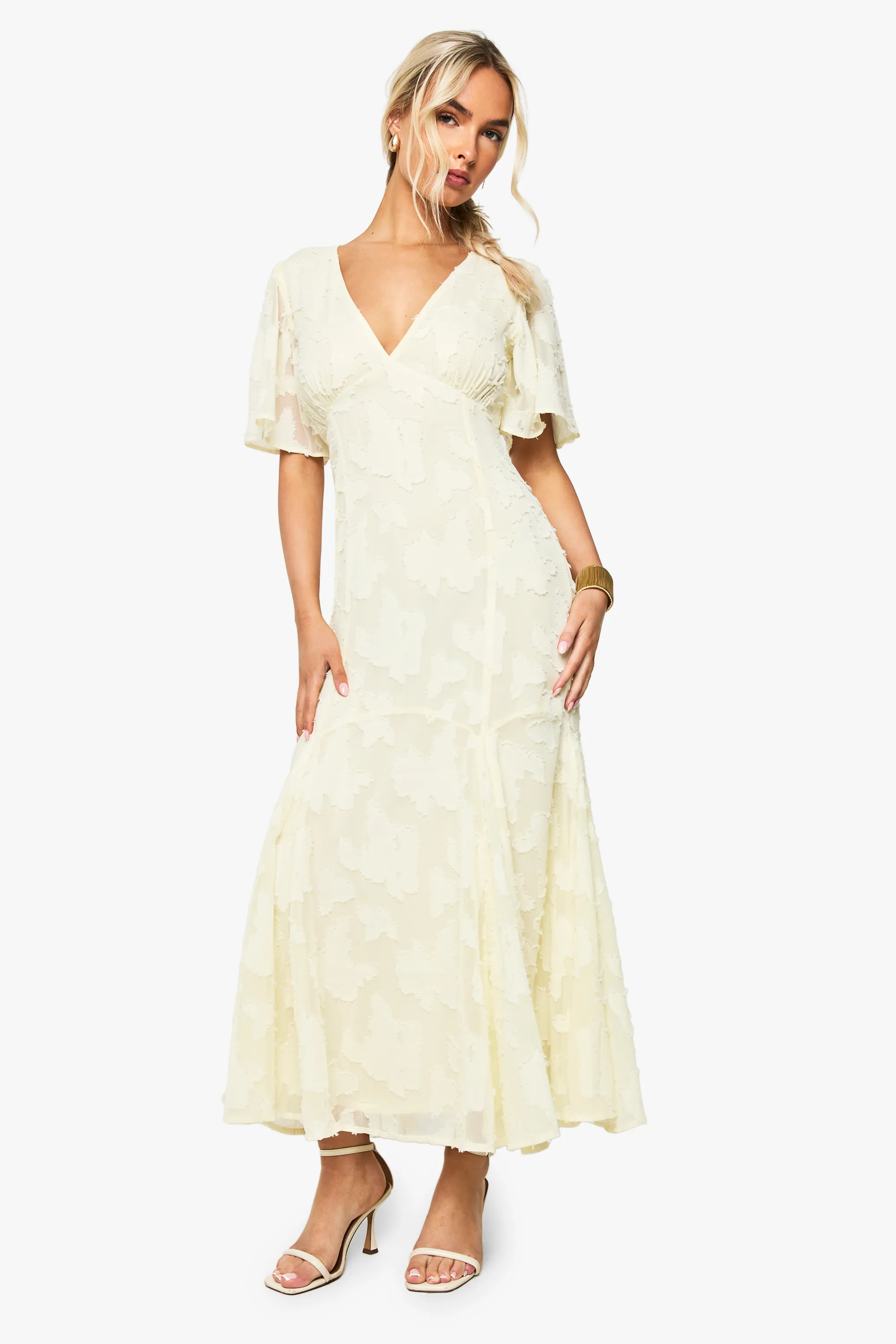 Lemon Burnout Blommig Midaxi Klänning