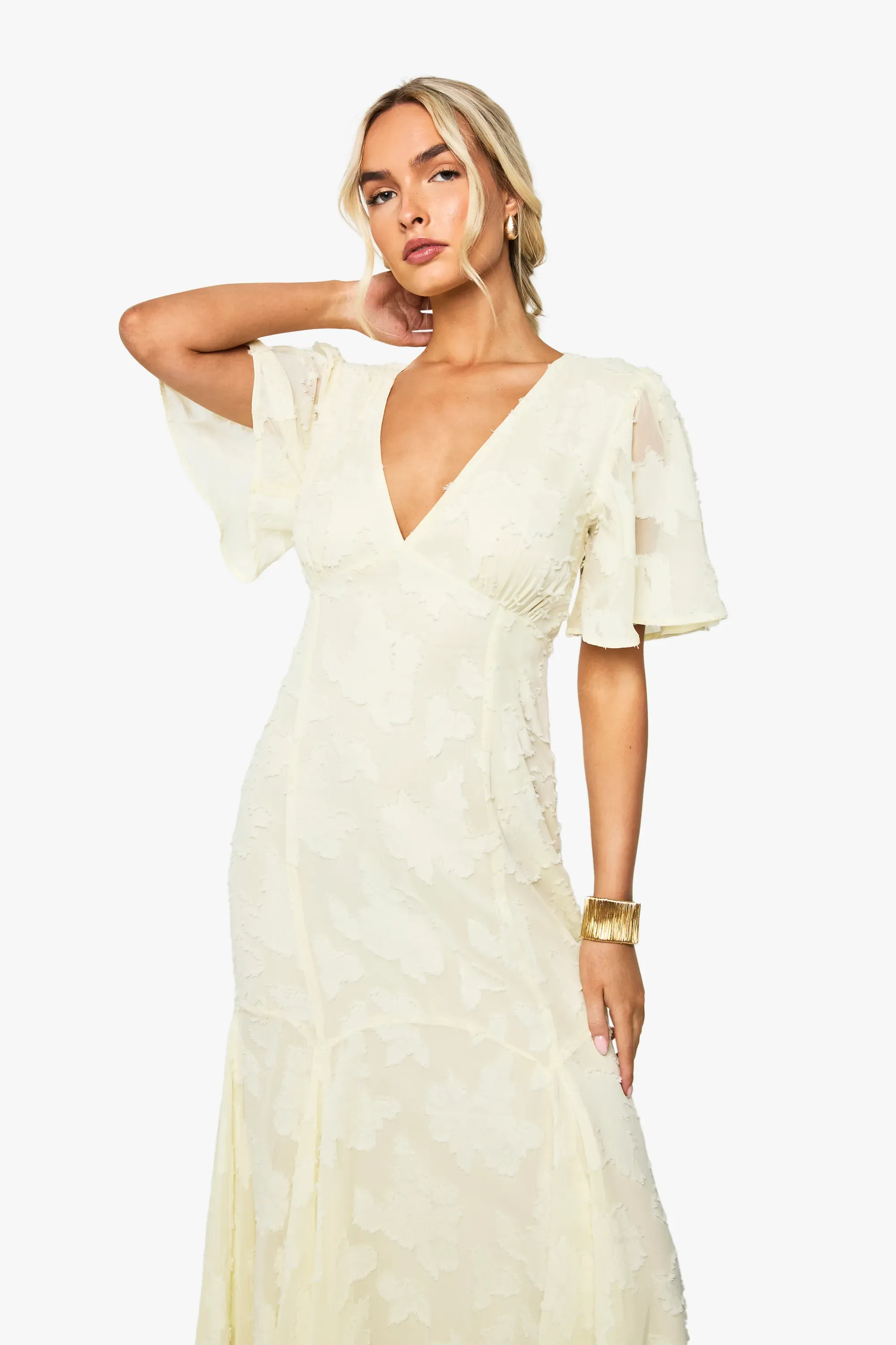 Lemon Burnout Blommig Midaxi Klänning