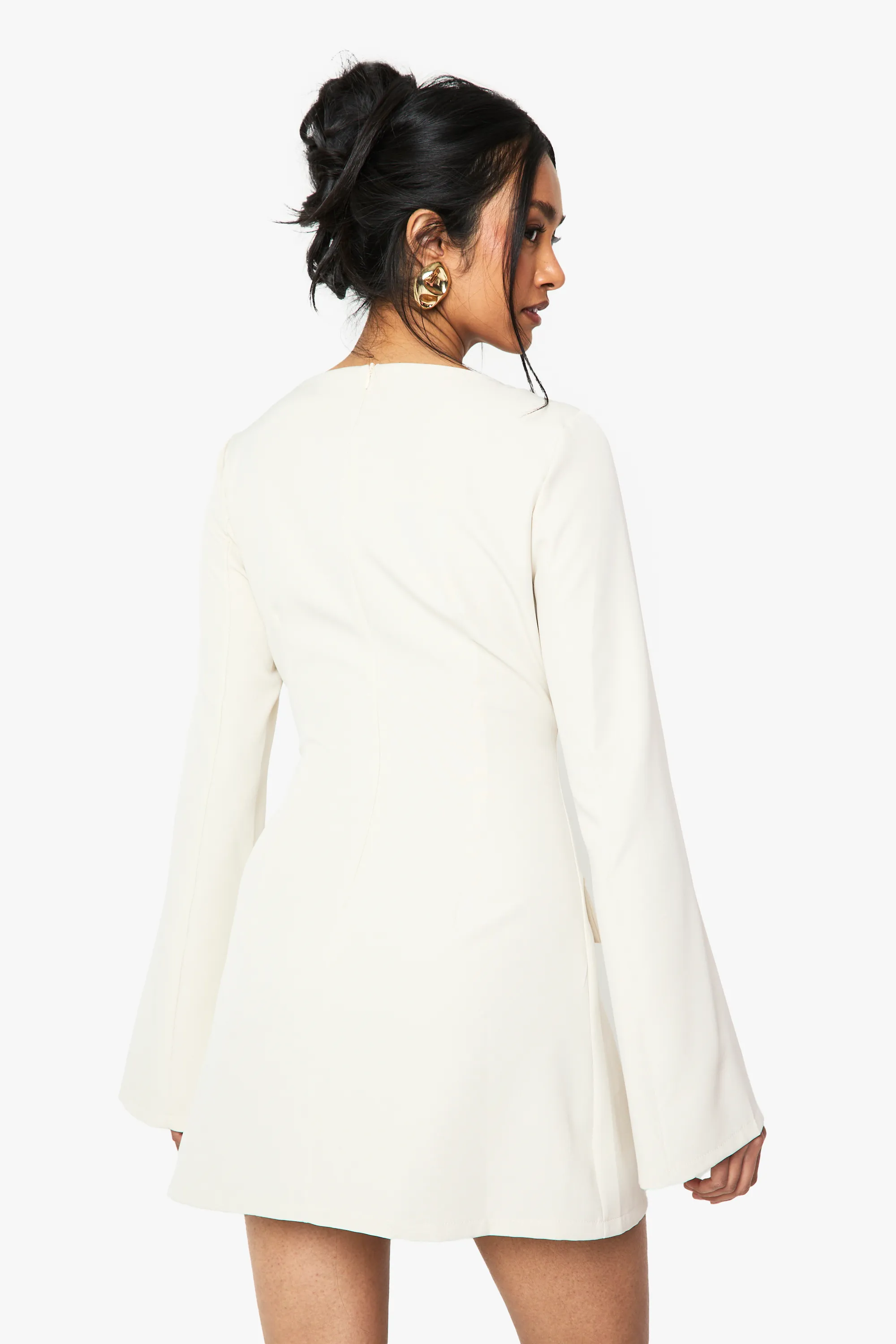 Ecru skräddarsydd långärmad miniklänning