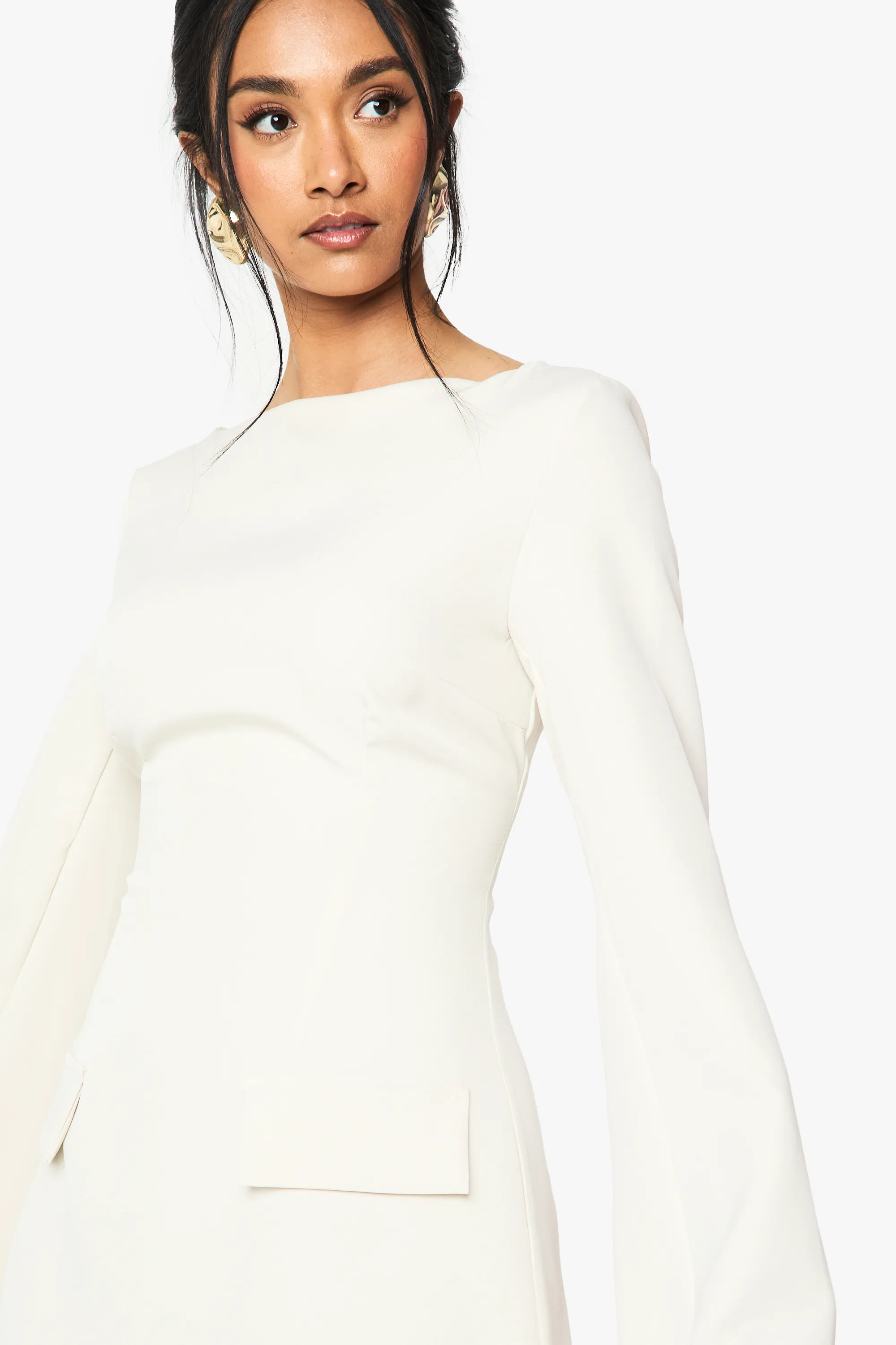 Ecru skräddarsydd långärmad miniklänning