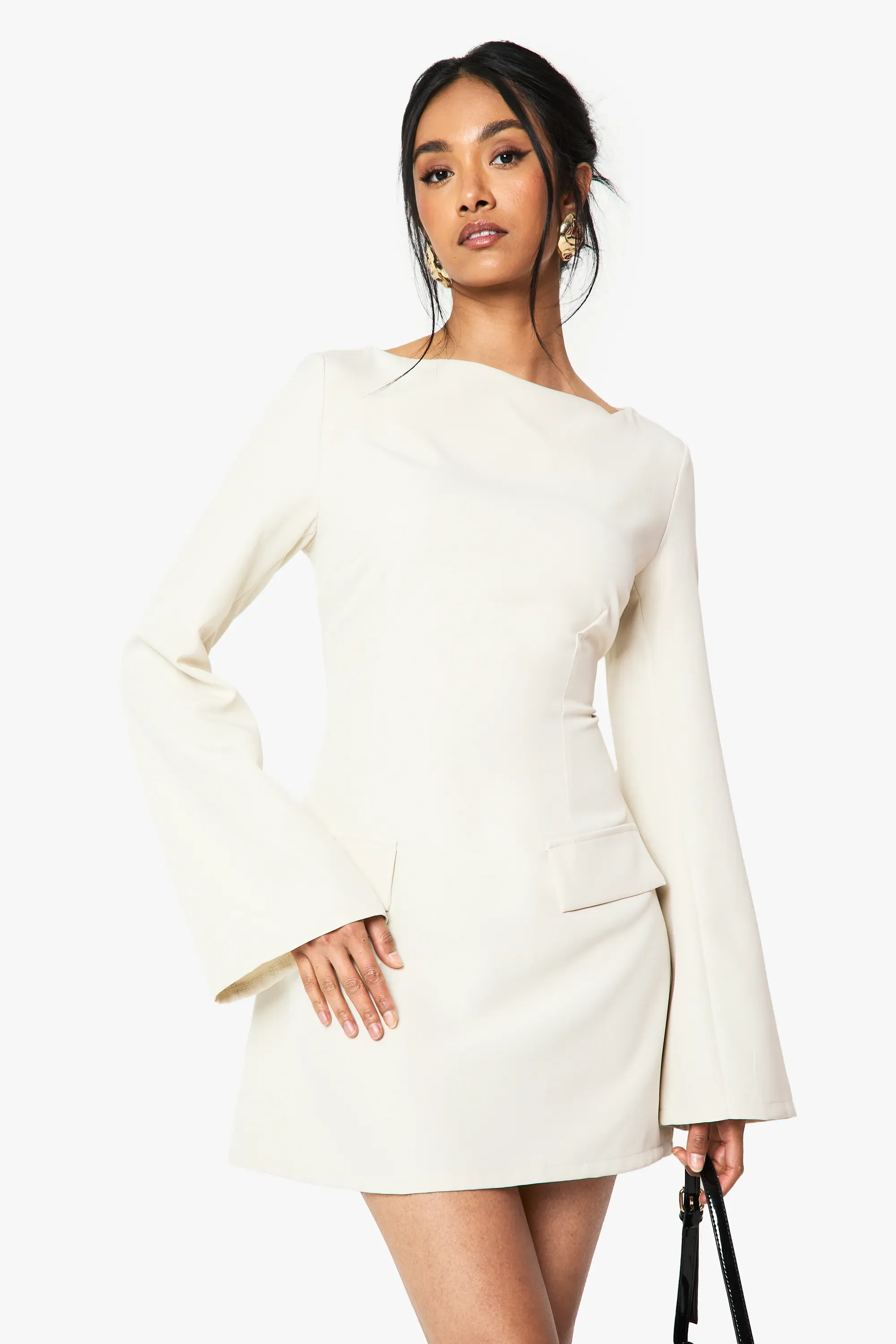 Ecru skräddarsydd långärmad miniklänning
