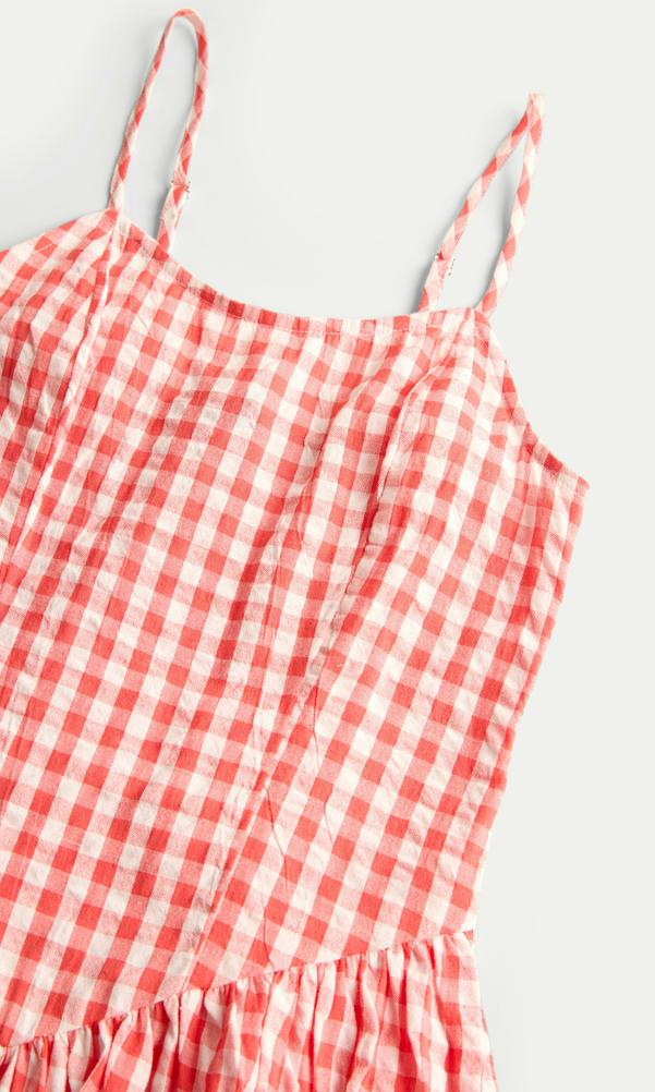 Röd Melerad Gingham Klänning För Barn