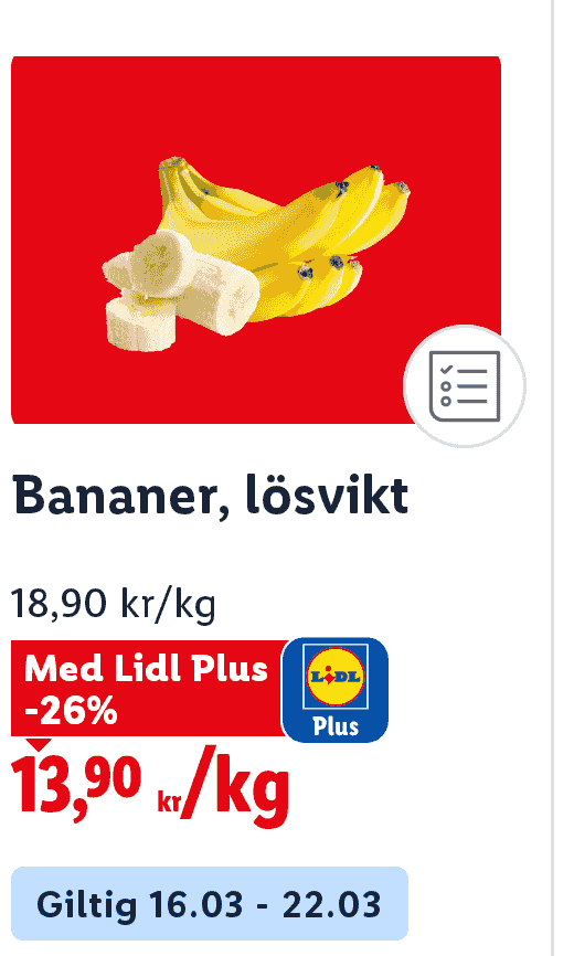 Billigare bananer hos Lidl. Pris/kg.