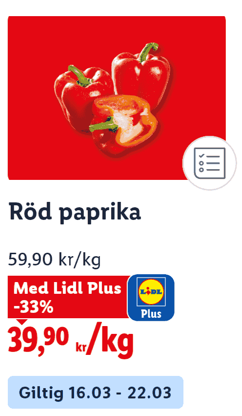 Billigare röd paprika. Pris per kg.