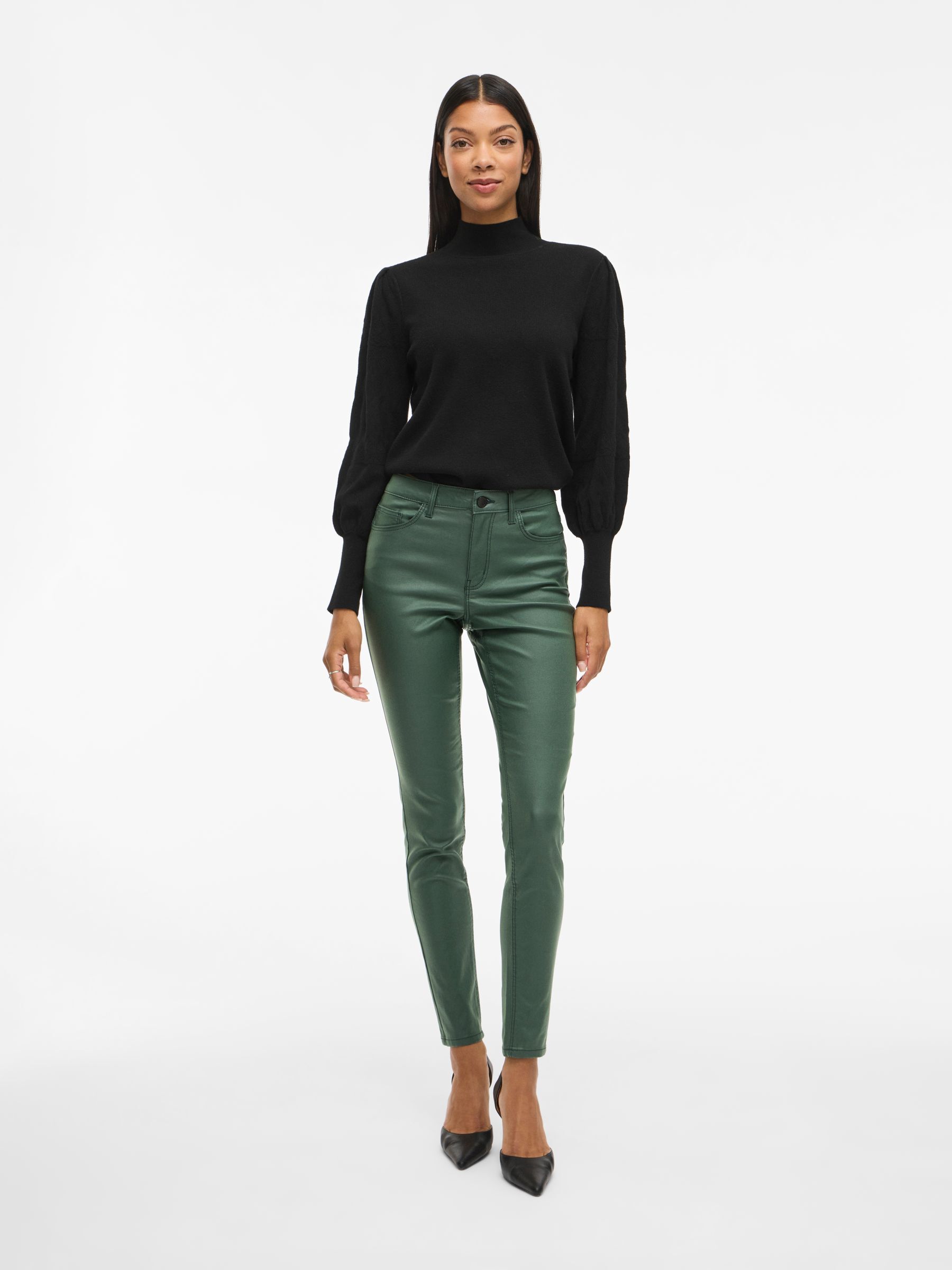 Visarah Slim Fit Coated Byxor Grön