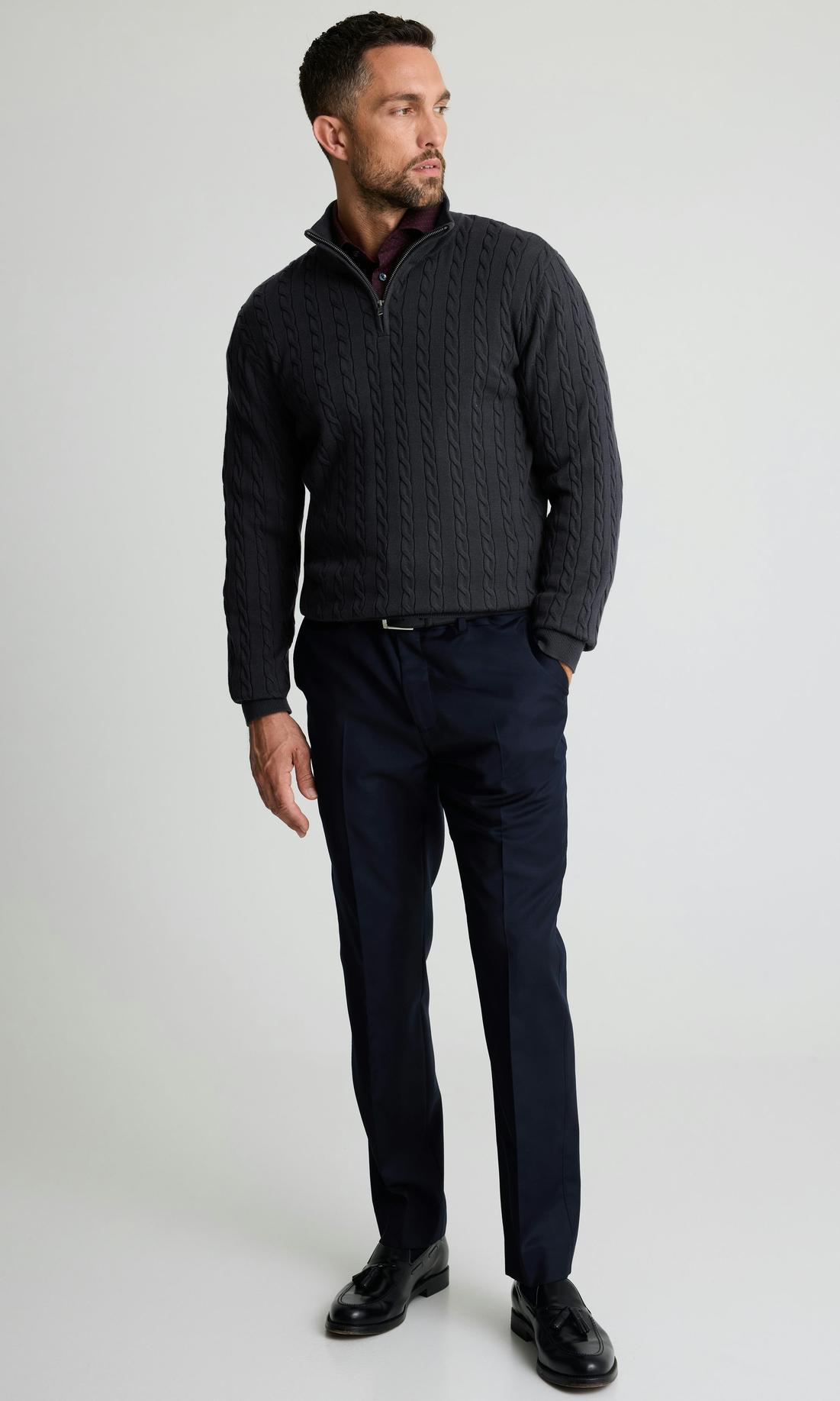 Marinblå Bomullströja med Halv Dragkedja