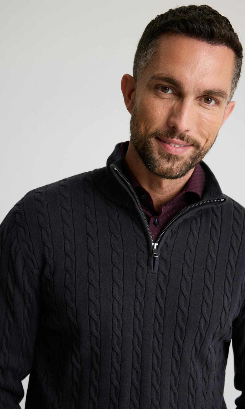 Marinblå Bomullströja med Halv Dragkedja