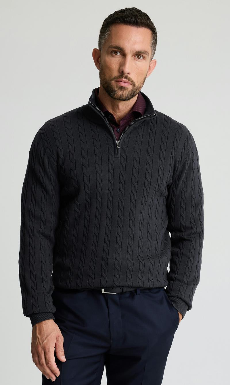 Marinblå Bomullströja med Halv Dragkedja