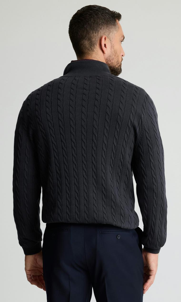 Marinblå Bomullströja med Halv Dragkedja