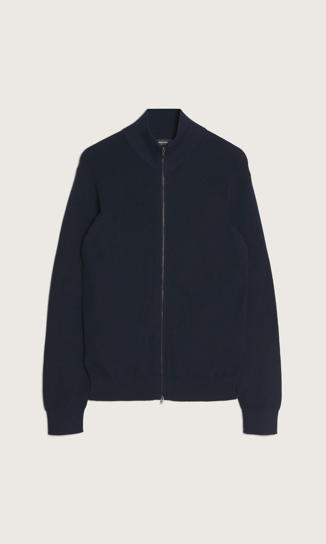 Marinblå stickad cardigan med dragkedja