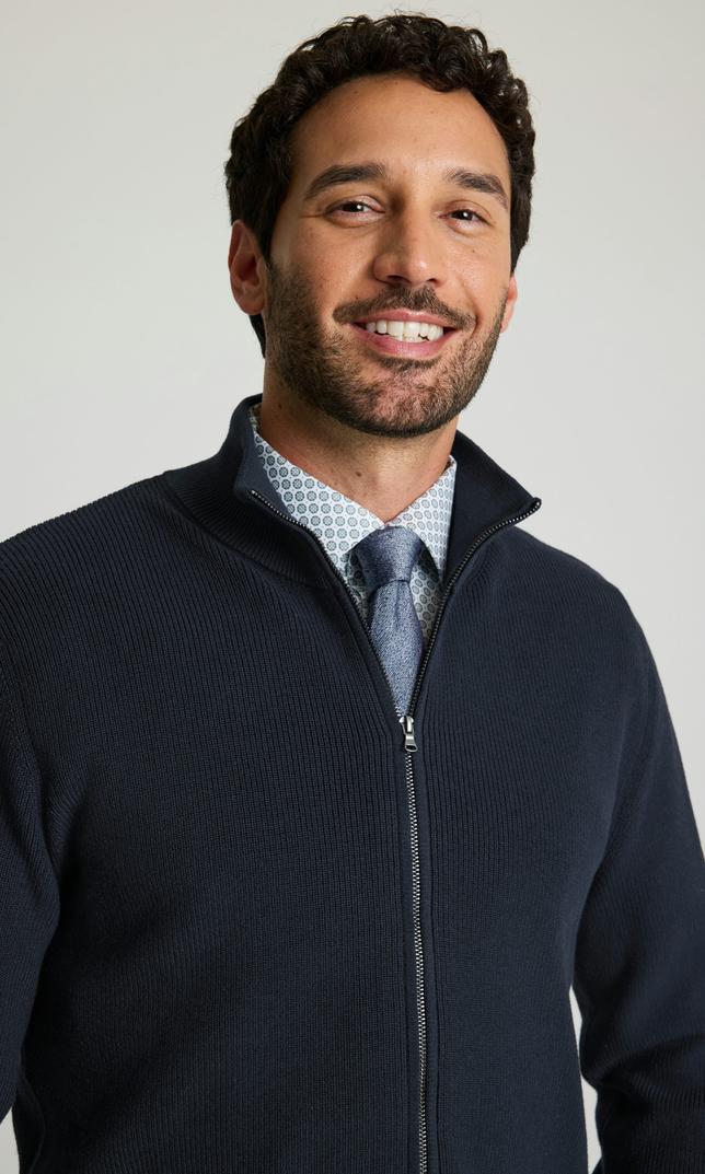 Marinblå stickad cardigan med dragkedja