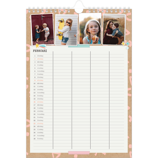 Rustik Familjekalender A4 med Foton