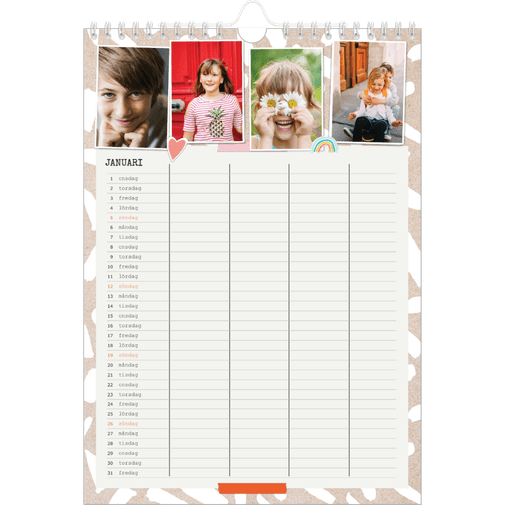 Rustik Familjekalender A4 med Foton