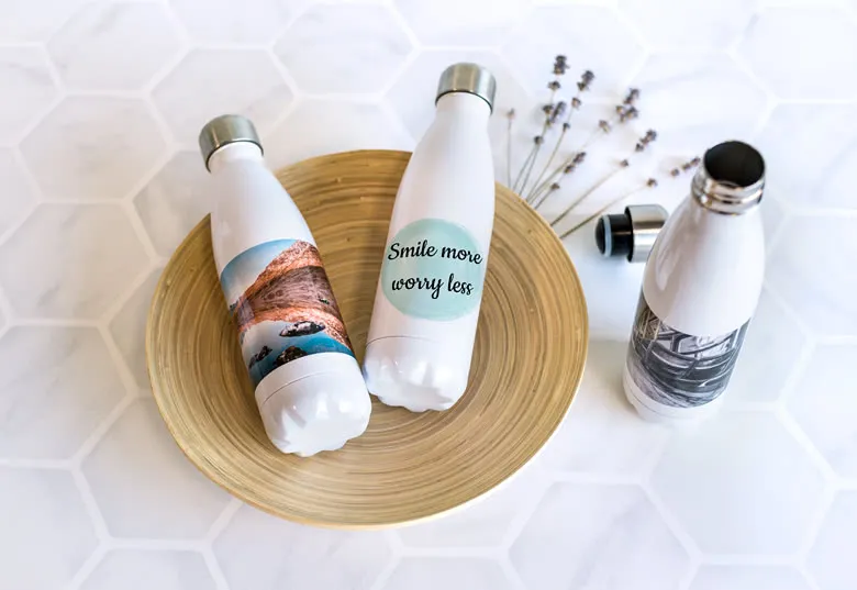 Personlig rostfri vattenflaska med text