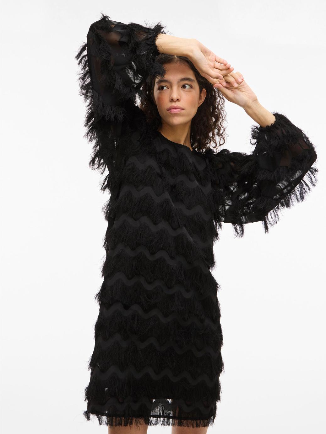 VILA Svart Kort Klänning Med Långa Ärm