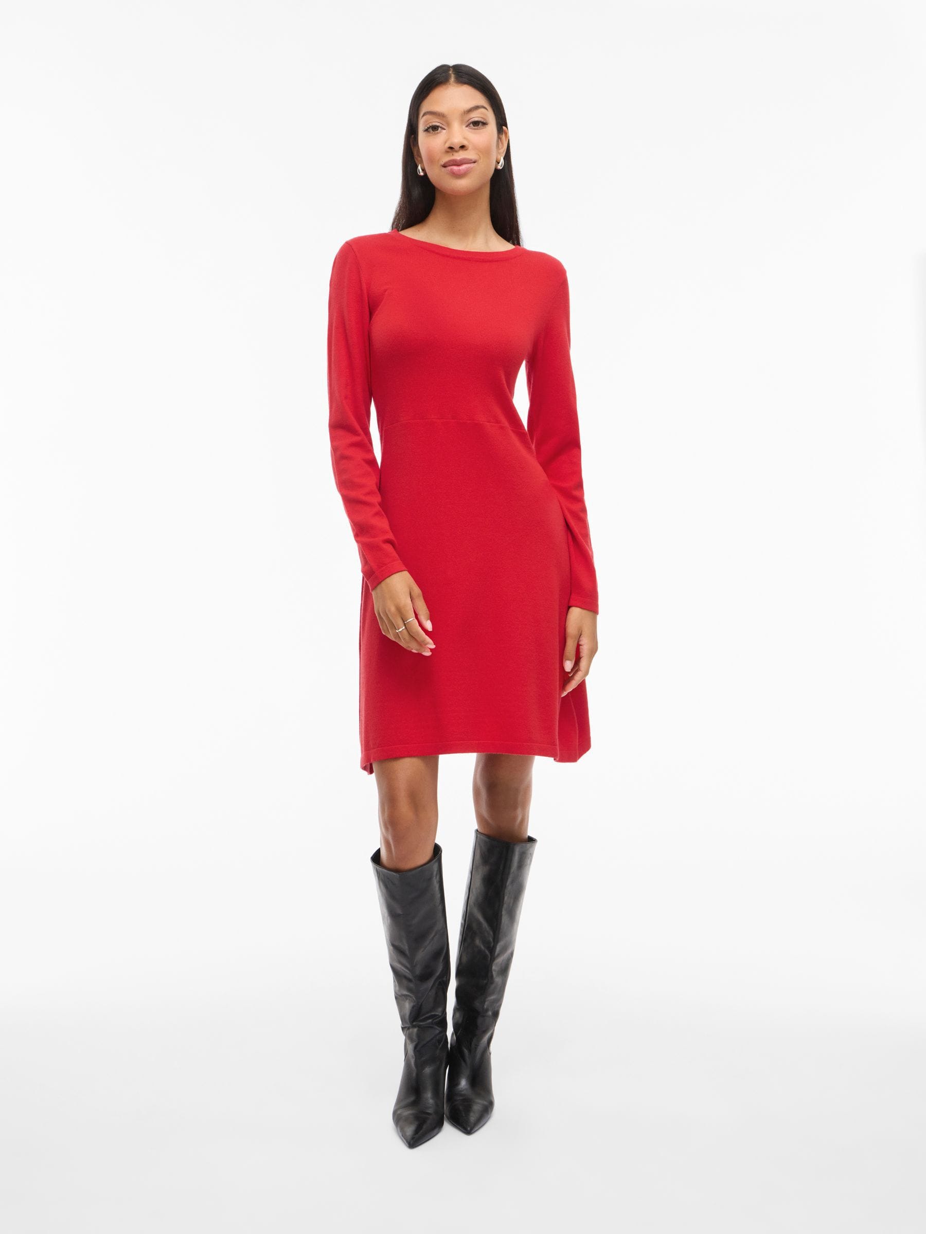 VILA Röd Kort Klänning med Långa Ärm