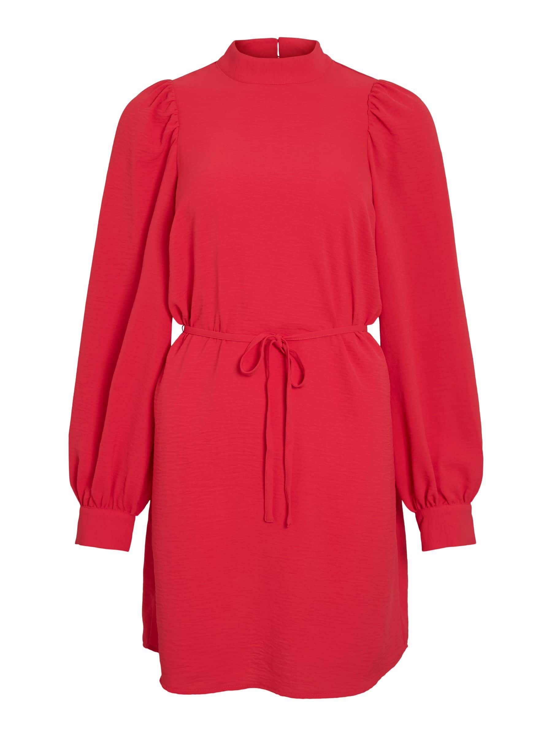 VILA Röd Kort Klänning med Långa Ärm