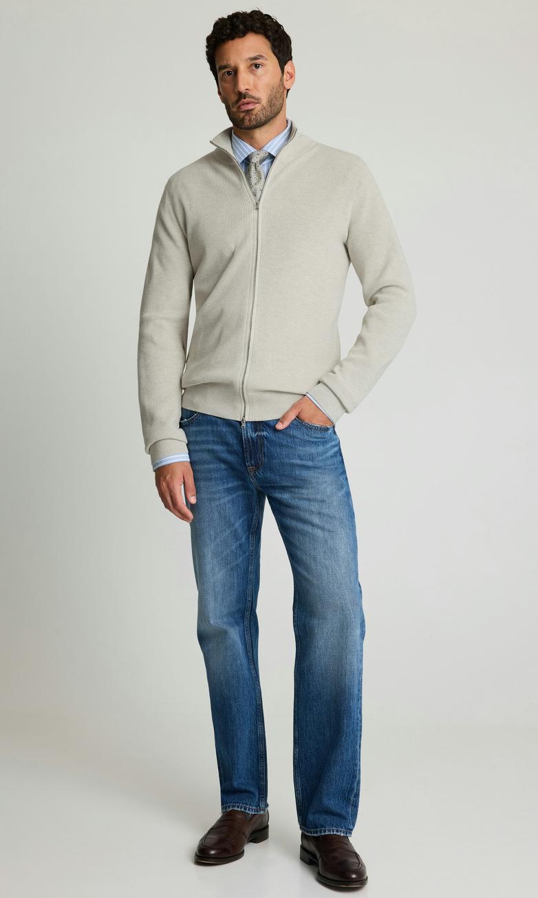 Ljusgrå Stickad Cardigan med Dragkedja