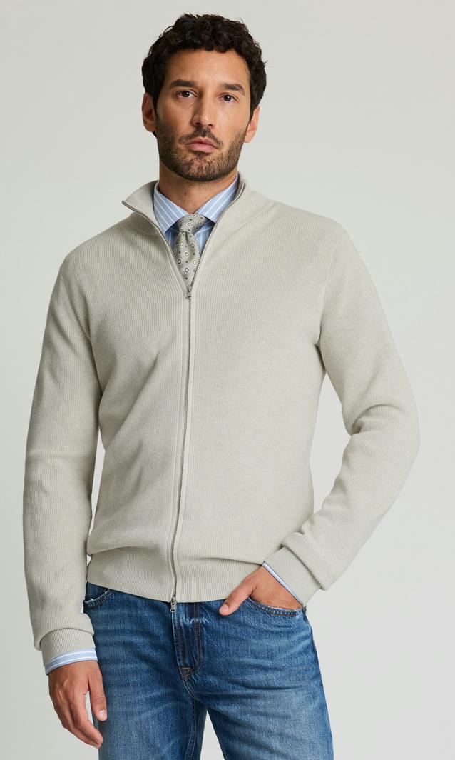 Ljusgrå Stickad Cardigan med Dragkedja