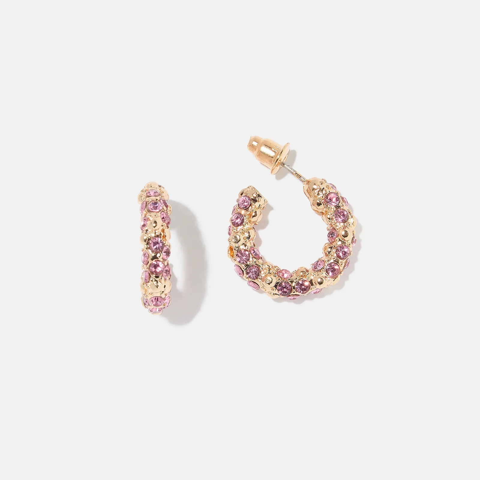 Guldfärgade Hoops med Rosa Stenar 18 mm