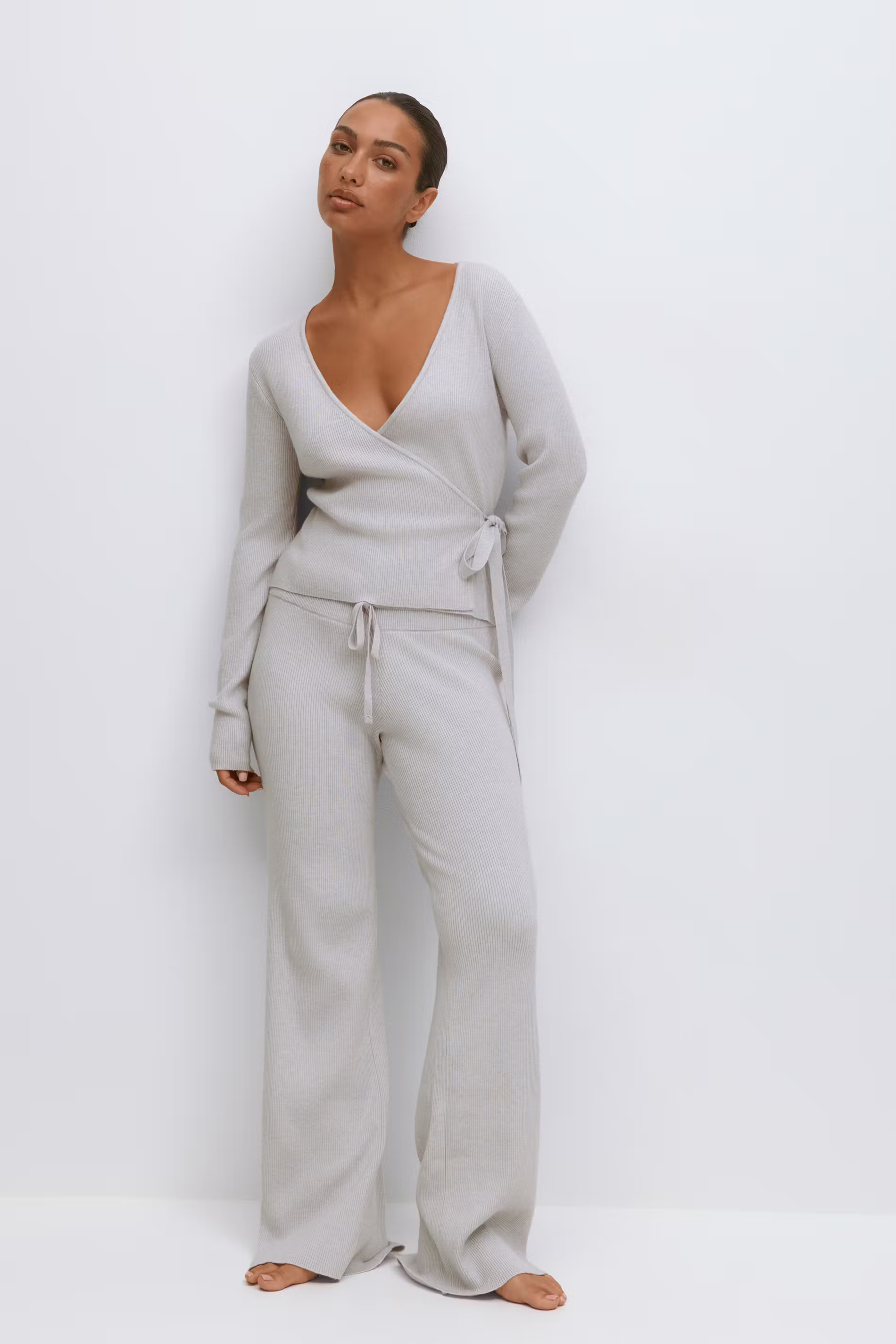 Grå stickade loungetrousers för dam