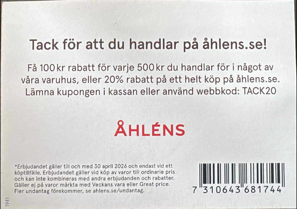 Åhlens få 100kr rabatt för varje 500kr