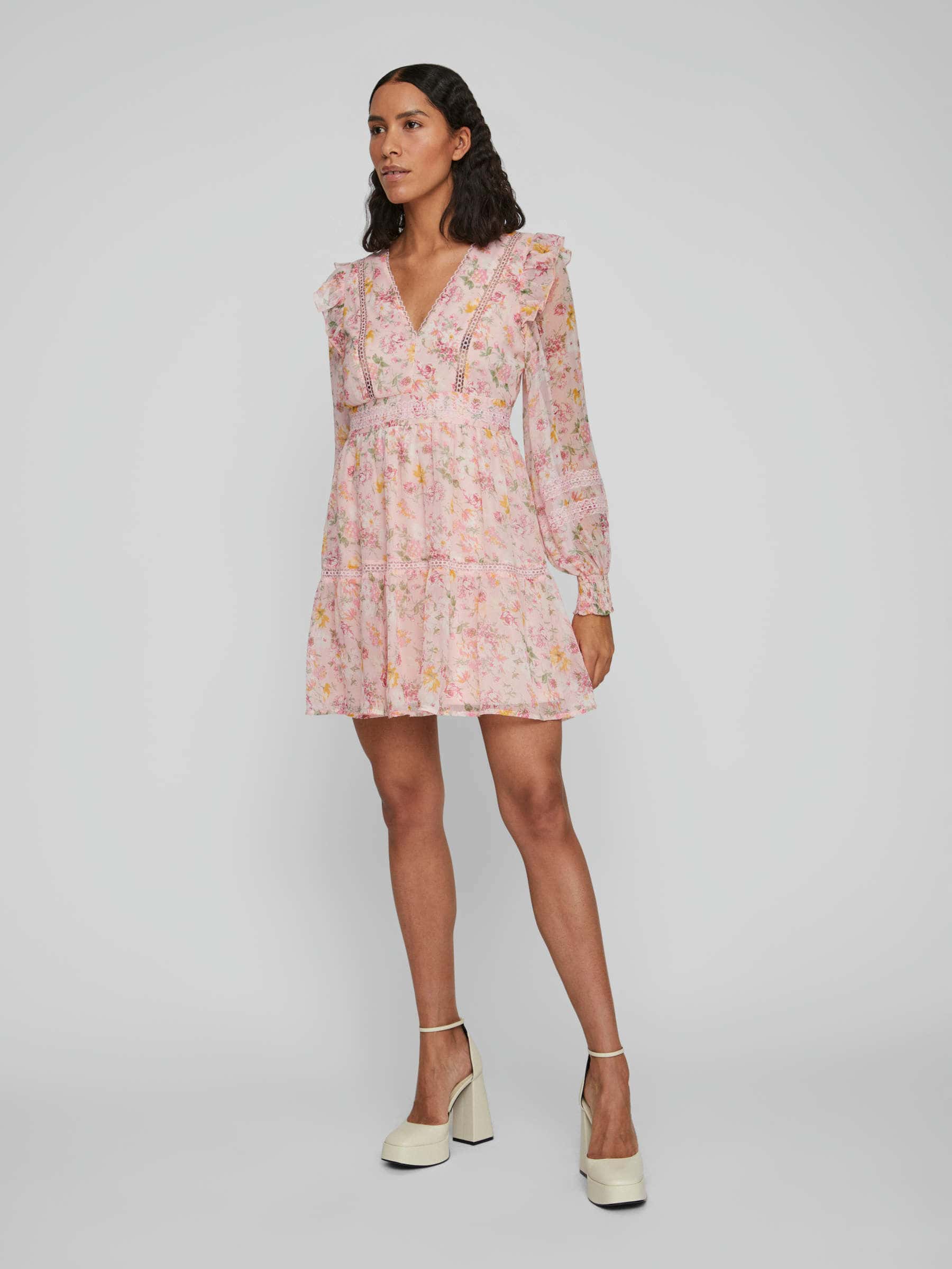 Rosa Långärmad Kort Klänning VILA