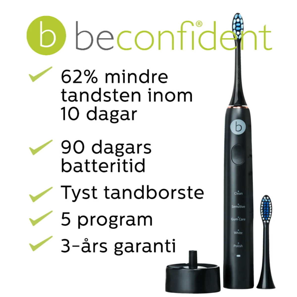 Beconfident Sonic Whitening Tandborste Svart/Roseguld