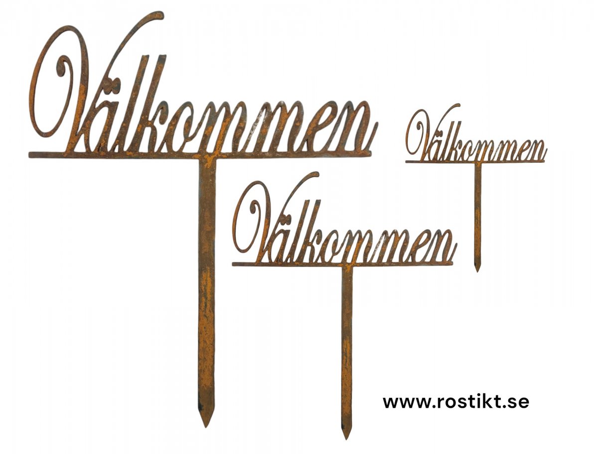 Välkommenskylt på pinne i rostig stil