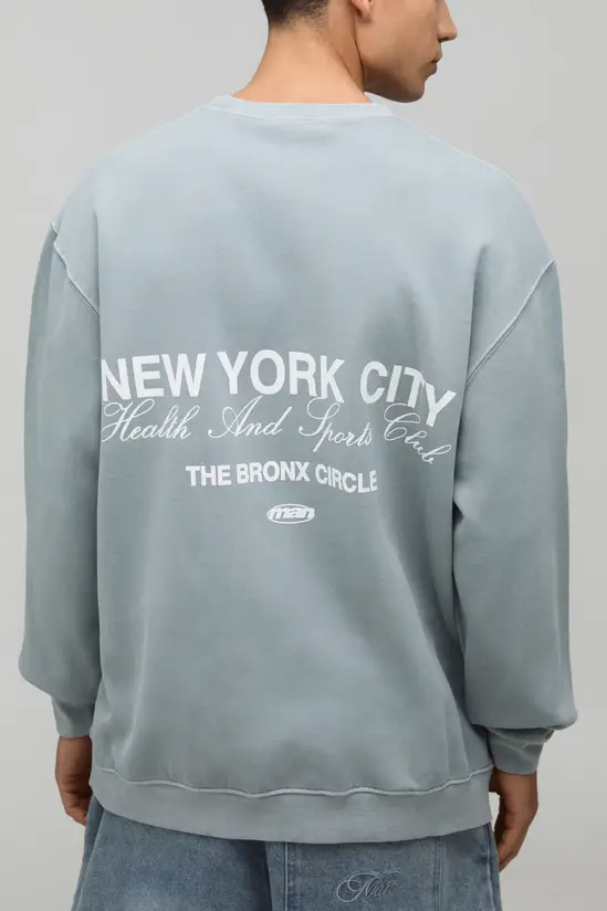 Washed Grey Oversized New York Sweatshirt
