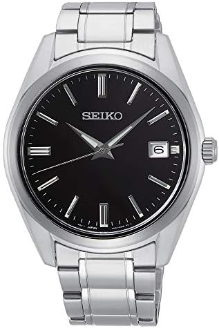 Seiko UK Limited - EU kvartsur för män analog med stålrem, Silver & svart, talla única, armband