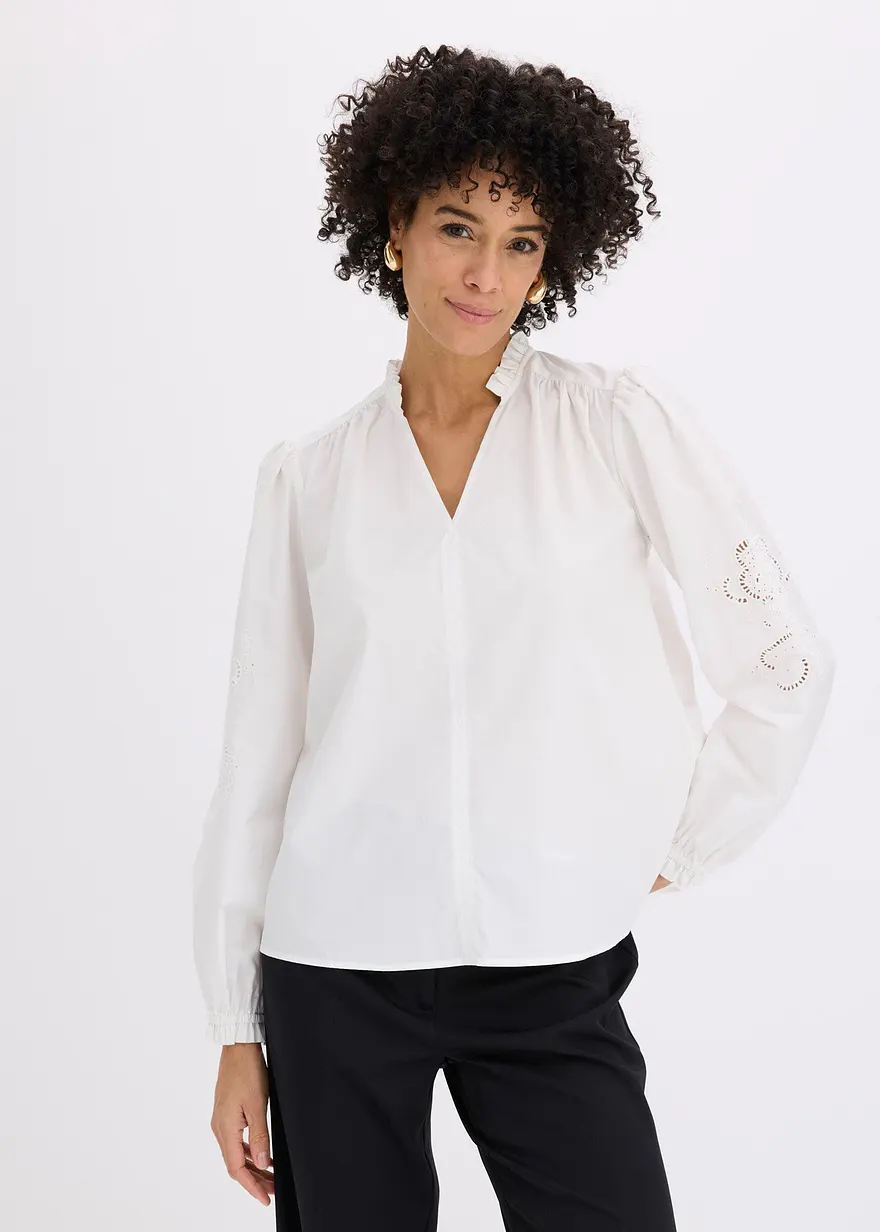 Elegant tunika med hålbroderi ullvit