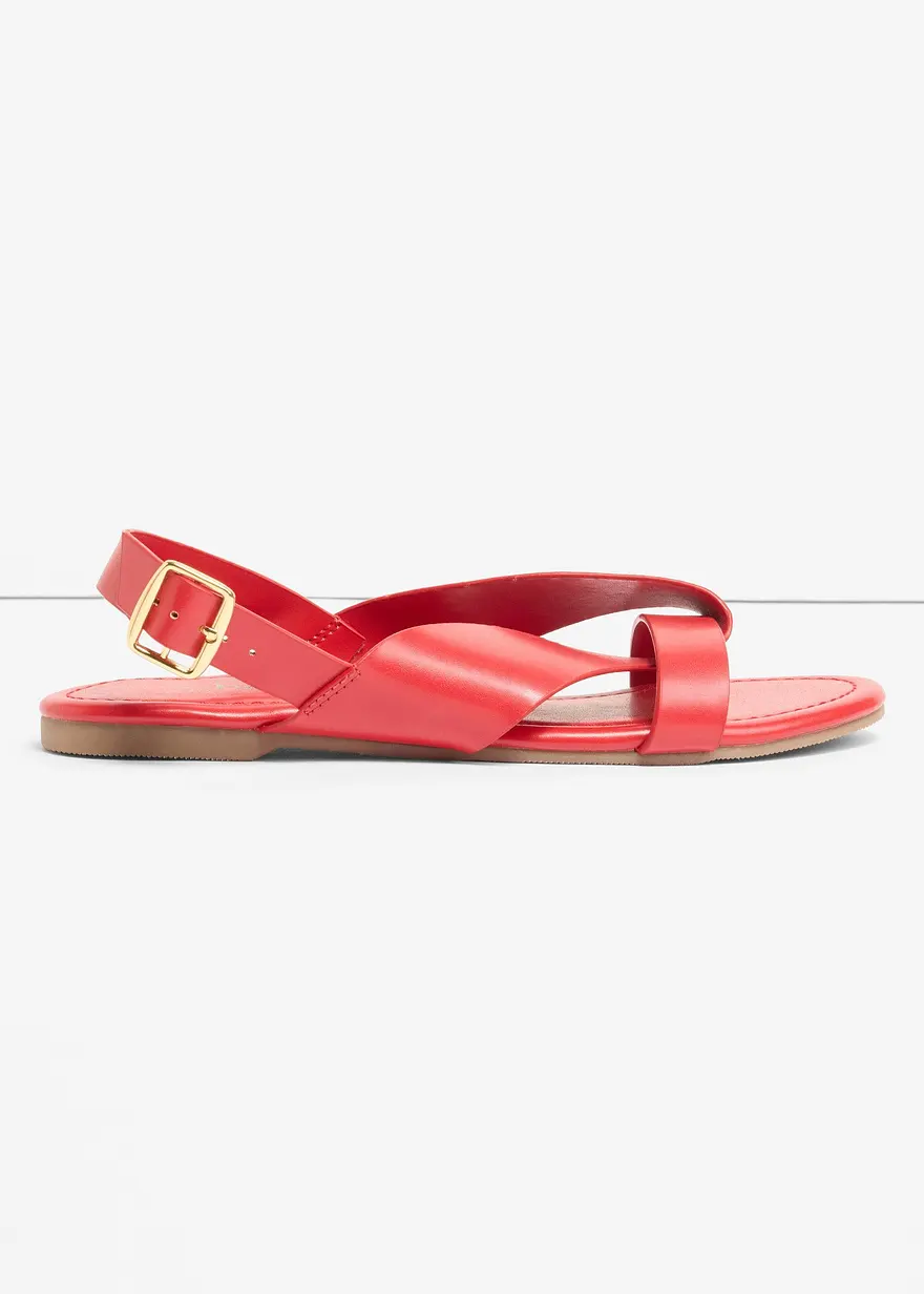 Elegant jordgubbsröd sandal med remmar