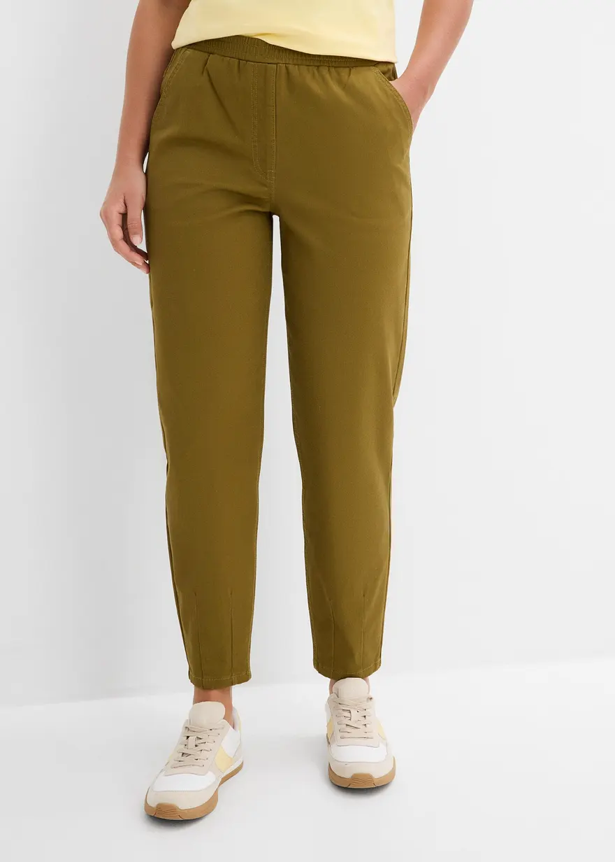 Elegant twillbyxa med resårmidja naturgrön