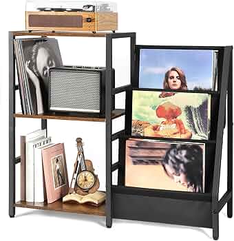 Vinyl Förvaring Skivspelare Bedside Table ändbord med 3-stegs vinylskiv Förvaring, Skivspelar Bord u