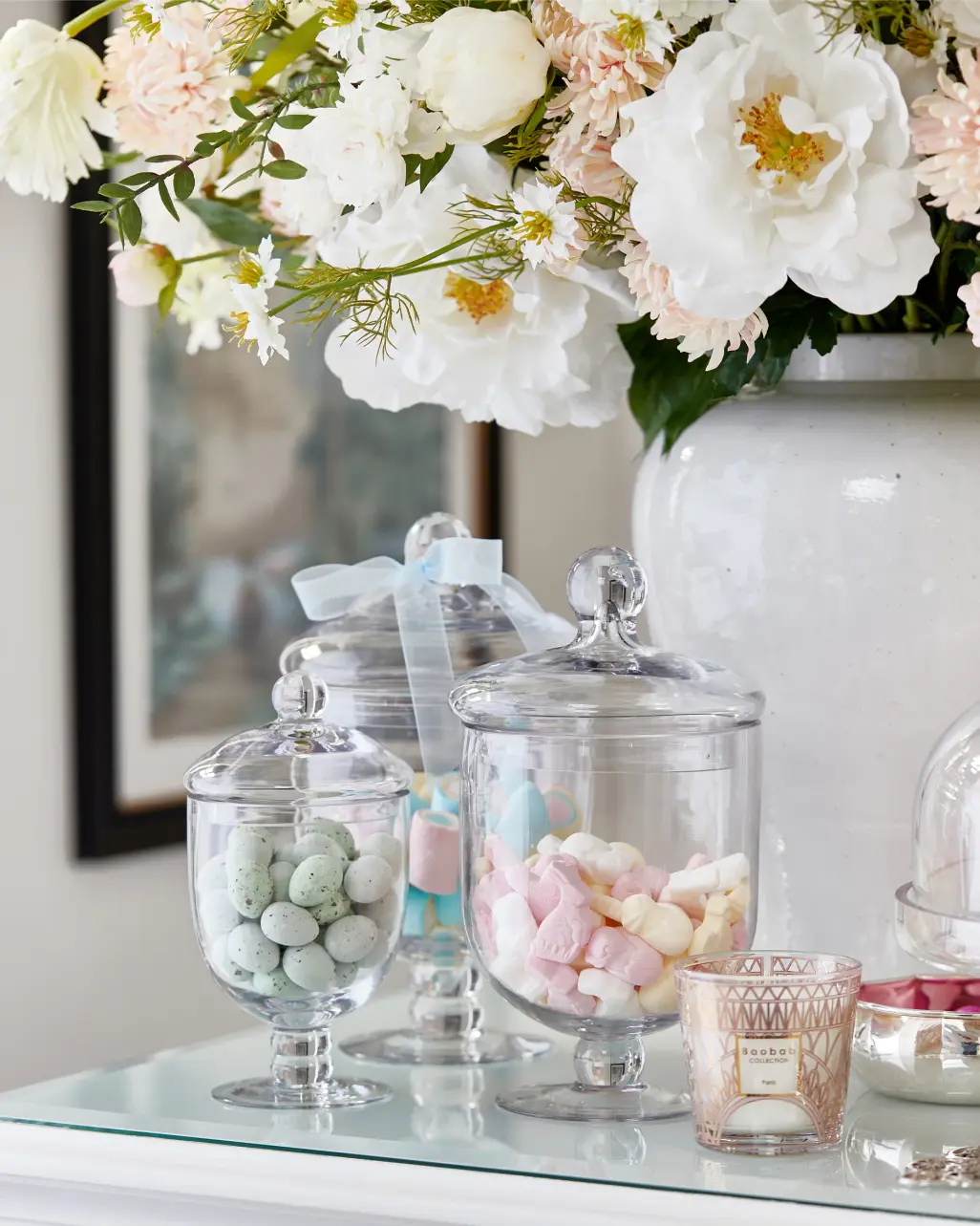 Elegant praline bonbonjär i glas